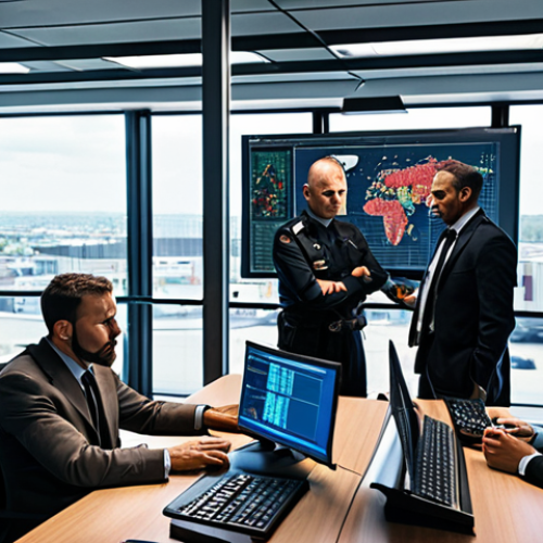 **

*   Prompt: Security team analyzing risk matrix for container infrastructure, prioritizing threats based on impact and likelihood, modern office setting.

**